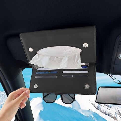 PU Car Visor Tissue Holder,Holders for Car Visor,Magnetic Leather Sunglasses Holder and Ticket Card Clip,Sun Visor Napkin Holder, Mask Holder for Car,Leather Backseat Tissue Box,Car Accessories,Black in Saudi Arabia