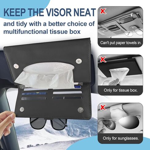 PU Car Visor Tissue Holder,Holders for Car Visor,Magnetic Leather Sunglasses Holder and Ticket Card Clip,Sun Visor Napkin Holder, Mask Holder for Car,Leather Backseat Tissue Box,Car Accessories,Black in Saudi Arabia