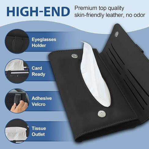 PU Car Visor Tissue Holder,Holders for Car Visor,Magnetic Leather Sunglasses Holder and Ticket Card Clip,Sun Visor Napkin Holder, Mask Holder for Car,Leather Backseat Tissue Box,Car Accessories,Black in Saudi Arabia