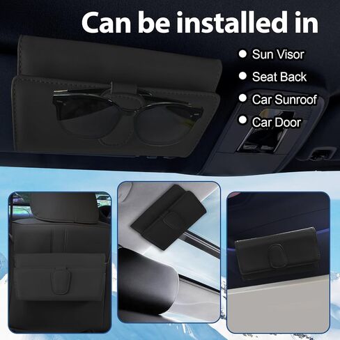 PU Car Visor Tissue Holder,Holders for Car Visor,Magnetic Leather Sunglasses Holder and Ticket Card Clip,Sun Visor Napkin Holder, Mask Holder for Car,Leather Backseat Tissue Box,Car Accessories,Black in Saudi Arabia