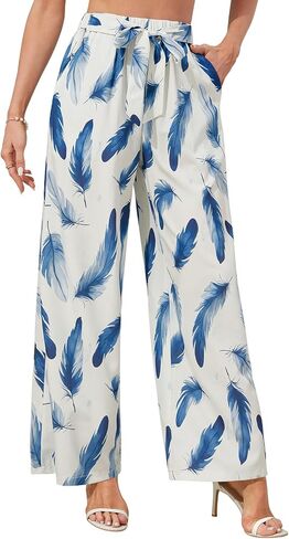 Patgoal Women Wide Leg Pants High Waisted Palazzo Pants Lounge Beach Work Casual Flowy Tie Knot Trousers with Pockets in Saudi Arabia