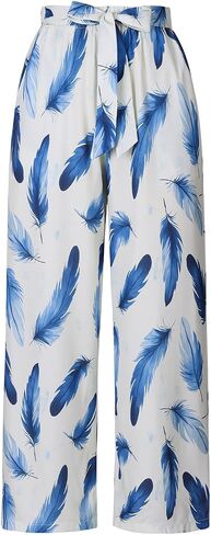 Patgoal Women Wide Leg Pants High Waisted Palazzo Pants Lounge Beach Work Casual Flowy Tie Knot Trousers with Pockets in Saudi Arabia