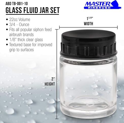 Master Airbrush (Pack of 10) TB-010 Empty 2.7-Ounce (80cc) Glass Jar Bottles with 30° Down Angle Adaptor Lid Assembly - Fits Dual-Action Siphon Feed Airbrushes, Use with Master, Badger, Paasche, Iwata in Saudi Arabia