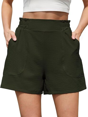 Womens Casual Elastic Waist Shorts High Waisted Wide Leg Lightweight Beach Shorts with Pockets in Saudi Arabia