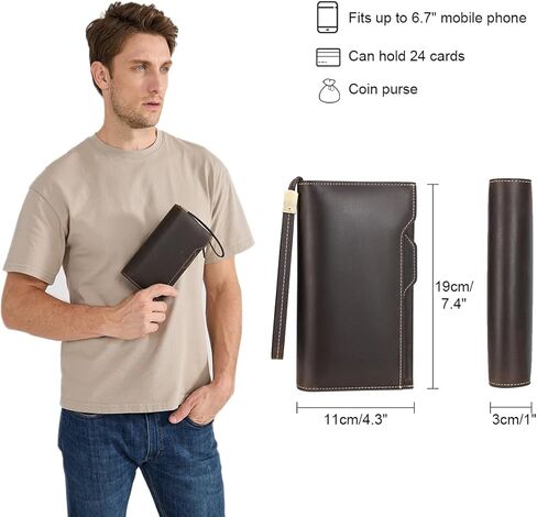 Lannsyne Grain Leather Travel Passport محفظة طويلة للرجال/النساء RFID حظر in Kuwait