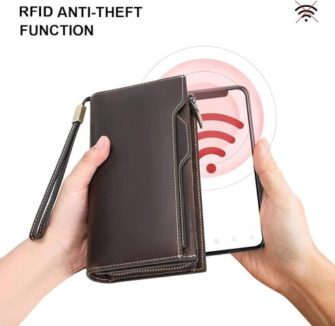 Lannsyne Grain Leather Travel Passport محفظة طويلة للرجال/النساء RFID حظر in Kuwait