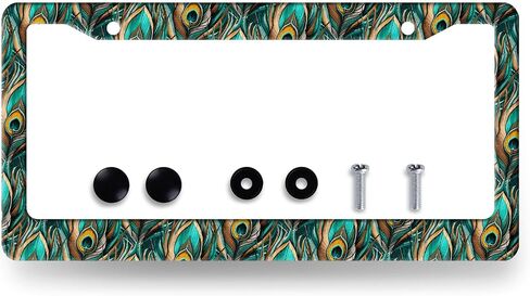 Colorful Flowers License Plate Frame Folk Floral License Plate Decoration Stainless Steel Personalise Flower License Plate Holder Women Cars Accessory with Screws 12x6 Inch in Kuwait