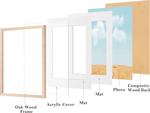 eletecpro 8x10 Picture Frame, Oak Picture Frames Matted to 5x7 Picture or 8x10 without Mat, Minimalist Poster Frames Made of Solid Oak Wood and Acrylic Cover for Wall & Tabletop Display, 4 Pack in Saudi Arabia