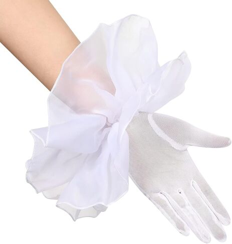 Women's Short Puff Oversize Ruffle Cuff Sheer Gloves Tulle Mesh Gloves for Wedding Opera Tea Party Costume in Kuwait