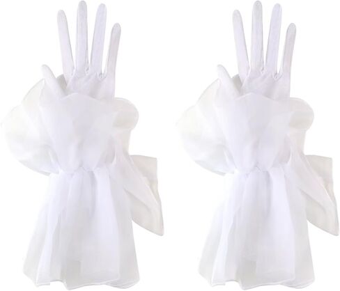 Women's Short Puff Oversize Ruffle Cuff Sheer Gloves Tulle Mesh Gloves for Wedding Opera Tea Party Costume in Kuwait