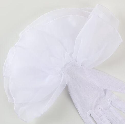Women's Short Puff Oversize Ruffle Cuff Sheer Gloves Tulle Mesh Gloves for Wedding Opera Tea Party Costume in Kuwait