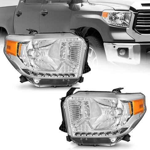 Headlights for 2014-2021 Toyota Tundra, Not For Models W/Adjustable Headlight Leveling Dial/Buttons *Not Compatible* W/Factory LED DRL Models, Headlamp Replacement Chrome Housing in Saudi Arabia