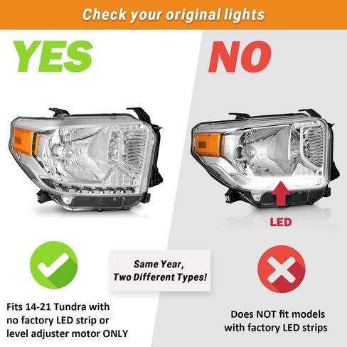 Headlights for 2014-2021 Toyota Tundra, Not For Models W/Adjustable Headlight Leveling Dial/Buttons *Not Compatible* W/Factory LED DRL Models, Headlamp Replacement Chrome Housing in Saudi Arabia