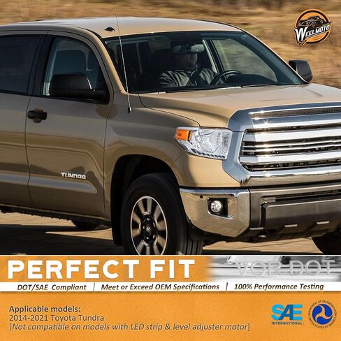 Headlights for 2014-2021 Toyota Tundra, Not For Models W/Adjustable Headlight Leveling Dial/Buttons *Not Compatible* W/Factory LED DRL Models, Headlamp Replacement Chrome Housing in Saudi Arabia