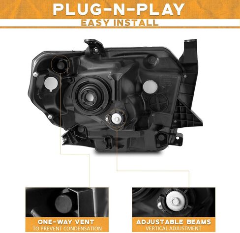 Headlights for 2014-2021 Toyota Tundra, Not For Models W/Adjustable Headlight Leveling Dial/Buttons *Not Compatible* W/Factory LED DRL Models, Headlamp Replacement Chrome Housing in Saudi Arabia