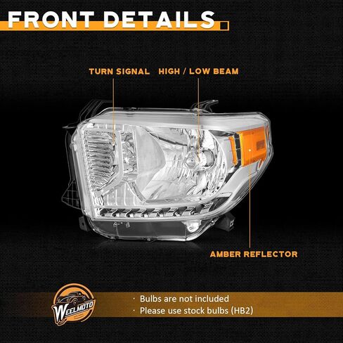 Headlights for 2014-2021 Toyota Tundra, Not For Models W/Adjustable Headlight Leveling Dial/Buttons *Not Compatible* W/Factory LED DRL Models, Headlamp Replacement Chrome Housing in Saudi Arabia
