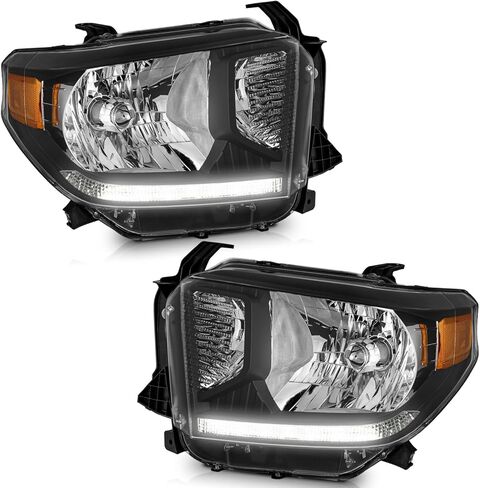 Headlights for 2014-2021 Toyota Tundra, Not For Models W/Adjustable Headlight Leveling Dial/Buttons *Not Compatible* W/Factory LED DRL Models, Headlamp Replacement Chrome Housing in Kuwait