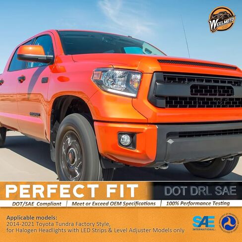 Headlights for 2014-2021 Toyota Tundra, Not For Models W/Adjustable Headlight Leveling Dial/Buttons *Not Compatible* W/Factory LED DRL Models, Headlamp Replacement Chrome Housing in Kuwait