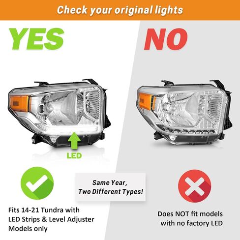 Headlights for 2014-2021 Toyota Tundra, Not For Models W/Adjustable Headlight Leveling Dial/Buttons *Not Compatible* W/Factory LED DRL Models, Headlamp Replacement Chrome Housing in Kuwait