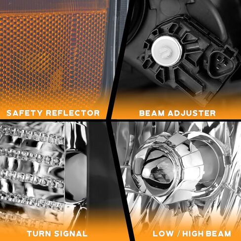 Headlights for 2014-2021 Toyota Tundra, Not For Models W/Adjustable Headlight Leveling Dial/Buttons *Not Compatible* W/Factory LED DRL Models, Headlamp Replacement Chrome Housing in Kuwait