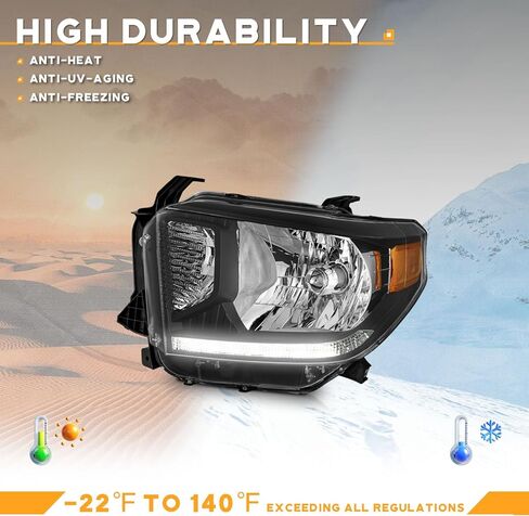 Headlights for 2014-2021 Toyota Tundra, Not For Models W/Adjustable Headlight Leveling Dial/Buttons *Not Compatible* W/Factory LED DRL Models, Headlamp Replacement Chrome Housing in Kuwait