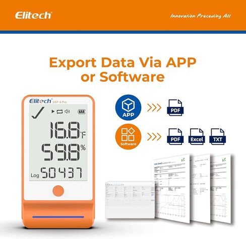 Elitech GSP-6 Bluetooth Data Logger Temperature Humidity with Shadow Data 100000 Points Data Storage Export, Pharmacy Vaccine DDL Calibration Certificate, MAX MIN AVR MKT GSP-6 with Dual Probe TE/The in Kuwait