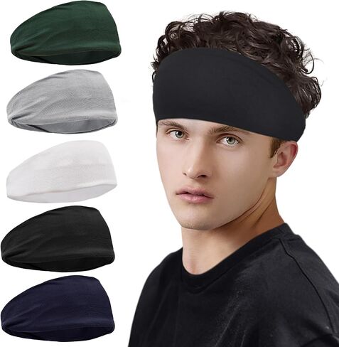 5 PCS Breathable Sports Headbands for Men and Women, Comfortable Moisture-Wicking Hairbands for Fitness, Yoga, Running, Cycling, and Workout in Saudi Arabia