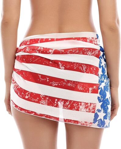 Zando American Flag Bathing Suit Women 4th of July Wrap Skirt Swim Cover Up Bikini Dress Short Skirts Sarong in Saudi Arabia