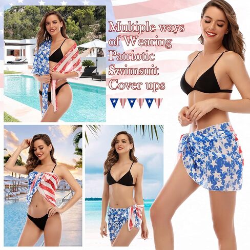 Zando American Flag Bathing Suit Women 4th of July Wrap Skirt Swim Cover Up Bikini Dress Short Skirts Sarong in Saudi Arabia
