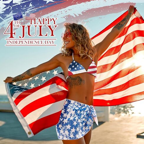 Zando American Flag Bathing Suit Women 4th of July Wrap Skirt Swim Cover Up Bikini Dress Short Skirts Sarong in Saudi Arabia
