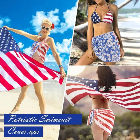 Zando American Flag Bathing Suit Women 4th of July Wrap Skirt Swim Cover Up Bikini Dress Short Skirts Sarong in Saudi Arabia