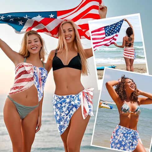 Zando American Flag Bathing Suit Women 4th of July Wrap Skirt Swim Cover Up Bikini Dress Short Skirts Sarong in Saudi Arabia