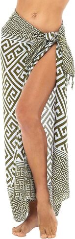 Back From Bali Womens Geometric Print Sarong Wrap Beach Pareo Swimsuit Cover Up Skirt with Coconut Clip in Saudi Arabia