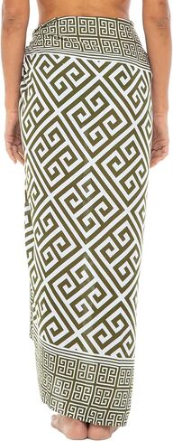 Back From Bali Womens Geometric Print Sarong Wrap Beach Pareo Swimsuit Cover Up Skirt with Coconut Clip in Saudi Arabia