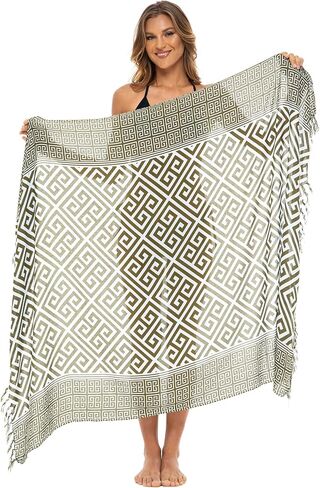 Back From Bali Womens Geometric Print Sarong Wrap Beach Pareo Swimsuit Cover Up Skirt with Coconut Clip in Saudi Arabia