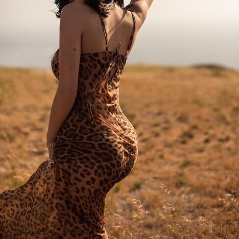 ANKOMINA Women's Leopard Mesh Sheer Spaghetti Strap Long Maxi Dress Sexy Backless Beach Swimsuit Cover Ups Party Club Dresses in Saudi Arabia