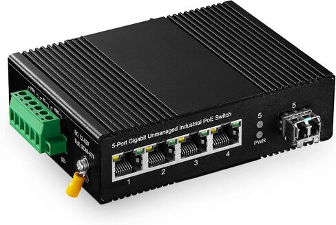 محول إيثرنت صناعي Binardat 5 Port PoE Din Rail، 4 PoE IEEE802.3af/at، وصلة واحدة، 10/100 ميجابت في الثانية، حامل حائط بدون مروحة، مع مصدر طاقة PoE بقدرة 60 وات in Saudi Arabia