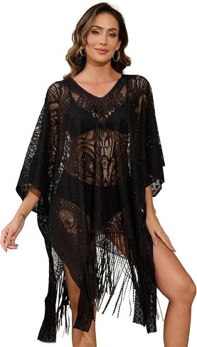 Sexy Lace Swimsuit Cover-Up for Women, Bathing Suit Cover Up, V-Neck Beach Cover Up for Poolside, Seaside and Party in Kuwait