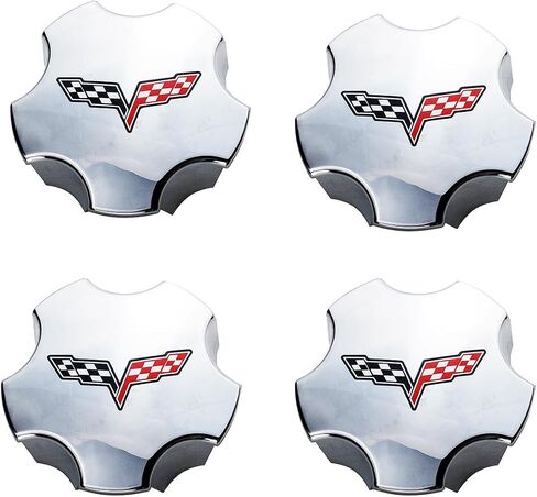 4Pc 2005 2006 2007 Corvette C6 Cross Flag Logo Wheel Center Hub Cap (Chrome Red) in Kuwait