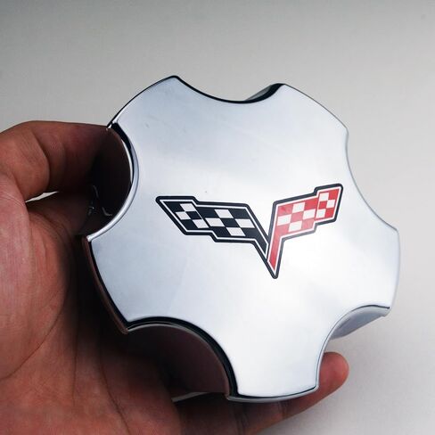 4Pc 2005 2006 2007 Corvette C6 Cross Flag Logo Wheel Center Hub Cap (Chrome Red) in Kuwait