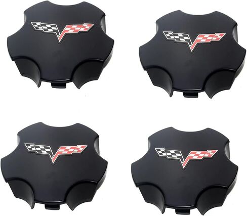 4Pc 2005 2006 2007 Corvette C6 Cross Flag Logo Wheel Center Hub Cap (Chrome Red) in Kuwait
