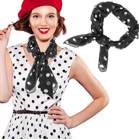 20s 50s Women's Polka Dot Scarf - 25" x 25" Retro Hair Tie Sheer Square Neck Head Scarf Vintage Neckerchief for Women in Saudi Arabia