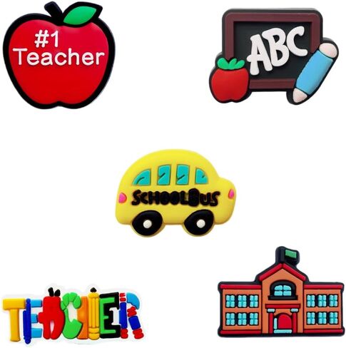 Teacher and School Shoe Charms - Fun School-Themed Decoration Charms Gift for Boys Kids Teens and Adults - Set of 5 in Saudi Arabia
