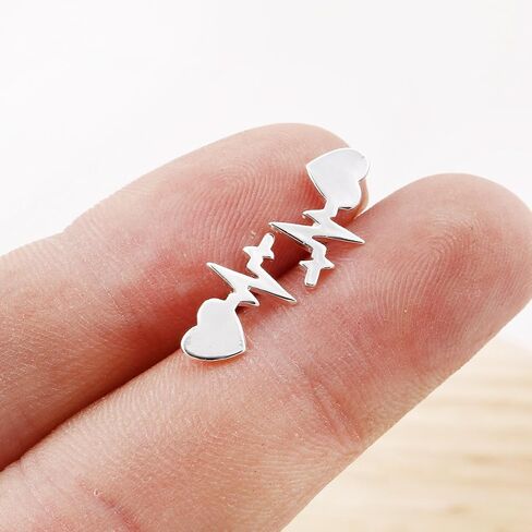 2Pairs Nurses' Day Gift Earrings Stainless Steel Heartbeat EKG Stud Earrings Mini Love Heart for Nurses Doctors in Saudi Arabia