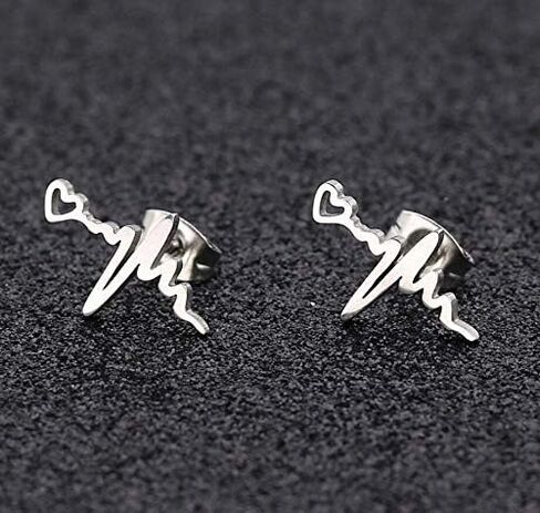 2Pairs Nurses' Day Gift Earrings Stainless Steel Heartbeat EKG Stud Earrings Mini Love Heart for Nurses Doctors in Saudi Arabia