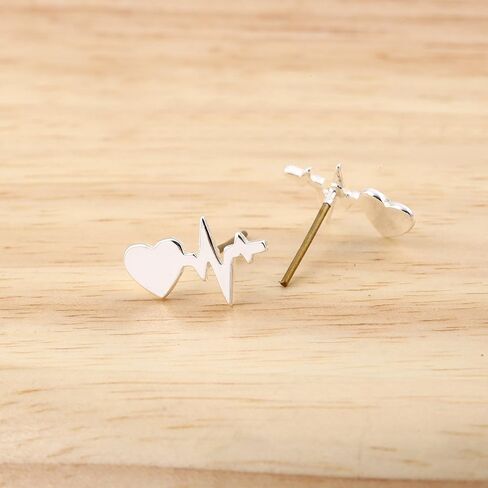 2Pairs Nurses' Day Gift Earrings Stainless Steel Heartbeat EKG Stud Earrings Mini Love Heart for Nurses Doctors in Saudi Arabia