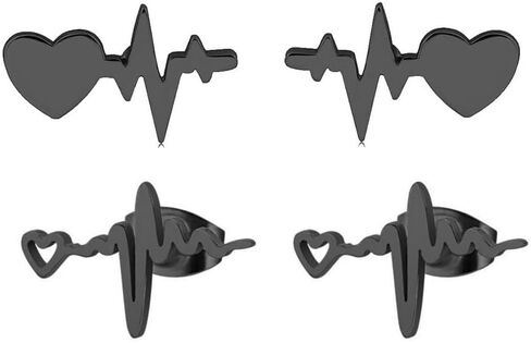 2Pairs Nurses' Day Gift Earrings Stainless Steel Heartbeat EKG Stud Earrings Mini Love Heart for Nurses Doctors in Saudi Arabia