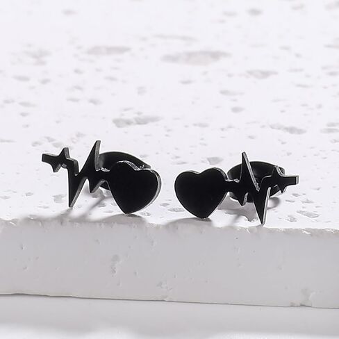 2Pairs Nurses' Day Gift Earrings Stainless Steel Heartbeat EKG Stud Earrings Mini Love Heart for Nurses Doctors in Saudi Arabia
