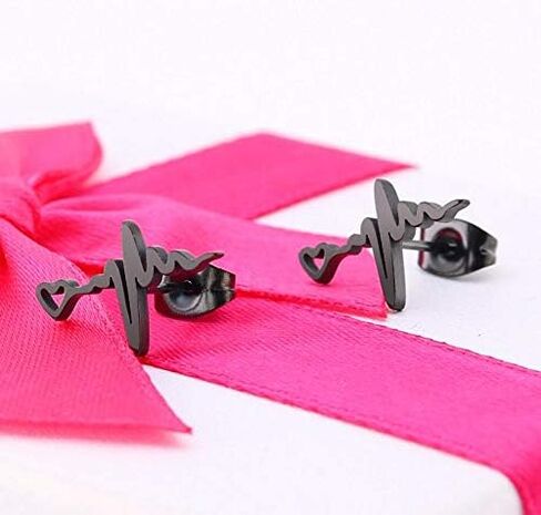 2Pairs Nurses' Day Gift Earrings Stainless Steel Heartbeat EKG Stud Earrings Mini Love Heart for Nurses Doctors in Saudi Arabia