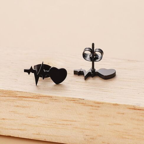 2Pairs Nurses' Day Gift Earrings Stainless Steel Heartbeat EKG Stud Earrings Mini Love Heart for Nurses Doctors in Saudi Arabia